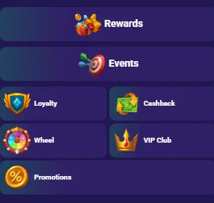 Menu des récompenses LiraSpin avec options de fidélité, de cashback et de club VIP